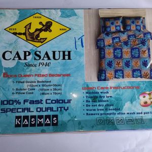 Cap Sauh 6pcs Queen Fitted Bedsheet Dark Blue