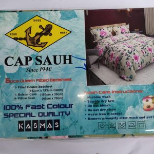 Cap Sauh 6pcs Queen Fitted Bedsheet Light Green Flowers