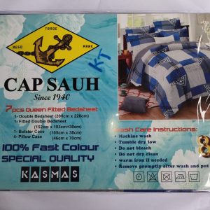 Cap Sauh 7pcs Queen Fitted Bedsheet Blue Grey