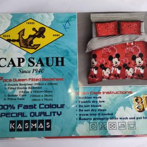 Cap Sauh 7pcs Queen Fitted Bedsheet Red Mickey Mouse